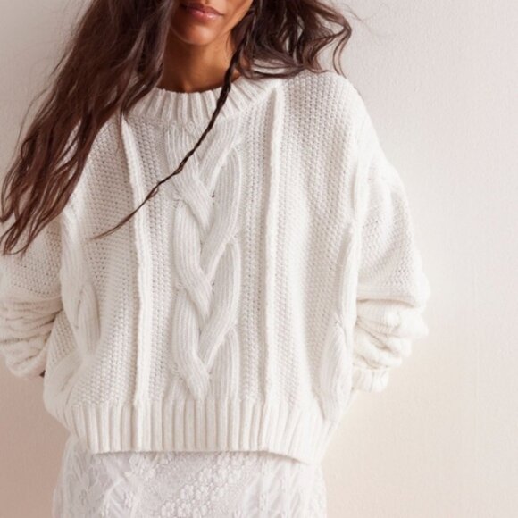 New! Free People In A Daze Cream Cable Knit Sweater Medium 2346 - Picture 1 of 11